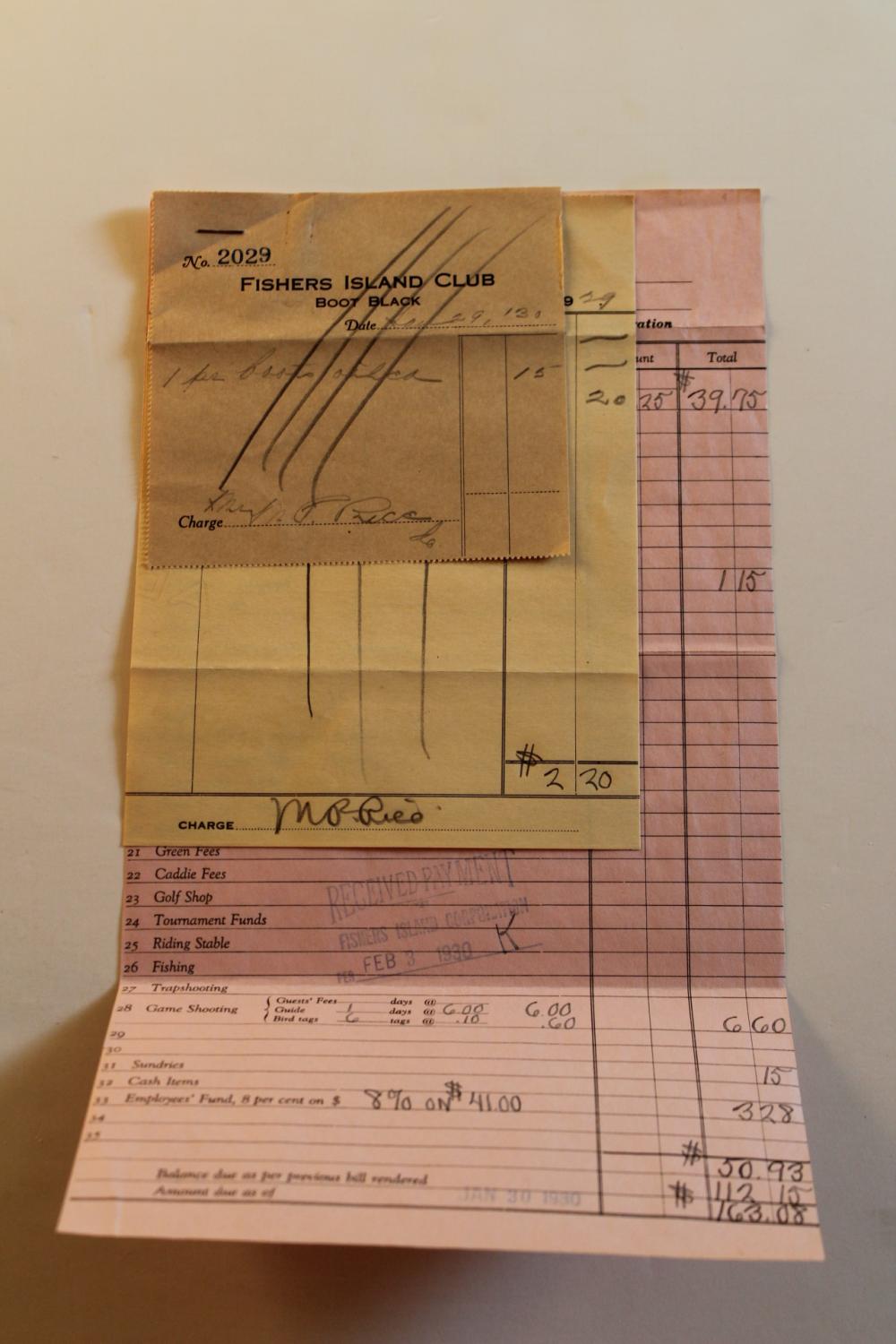 Fishers Island Corporation (Club) Receipt 1930