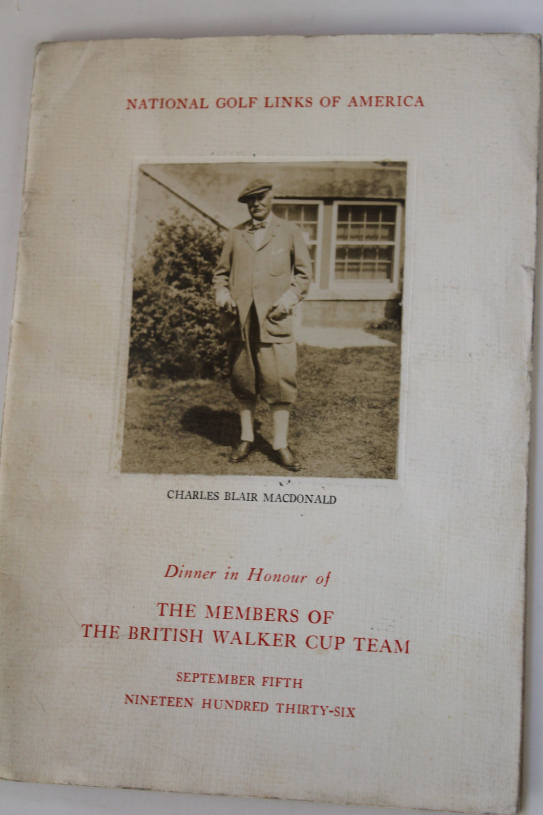 National Golf Links Of America Dinner in Honour Of The Members Of The British Walker Cup Team 1936, Walker Cup held at Pine Valley